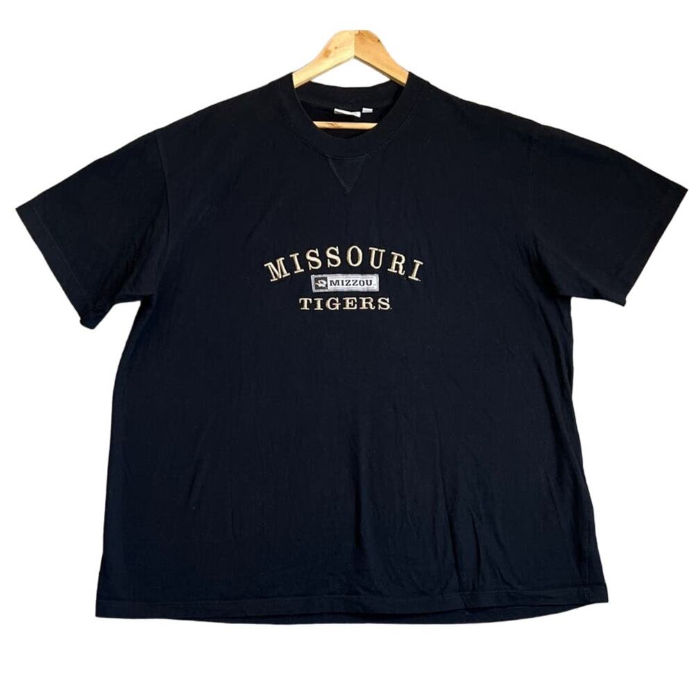 Missouri Tigers T-Shirt Unisex Size 2XL Black Embroidered Sewn Patch Red Oak Tag